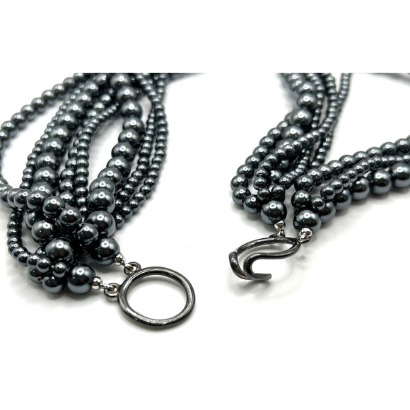 Talbots Gunmetal Silver Gray Faux Pearl Multi Strand Chunky Necklace & Bracelet - Picture 4 of 8
